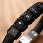 Personalized Men's Braided PU Leather Bracelet with 1-8 Engraved Name Beads Family Name Father's Day Birthday Gift for Dad Grandpa