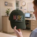 Personalised Multicolour Monogram Embroidery 100% Cotton Baseball Cap with Name Daily Use Nurses Day Gift for Nurse RN Doctor