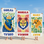 Personalisierte bunte florale Tier überdimensioniert schnell trocken magnetische Strandtuch mit Namen Sommer Urlaub Strand Party Geburtstag Geschenk für Familie Freunde