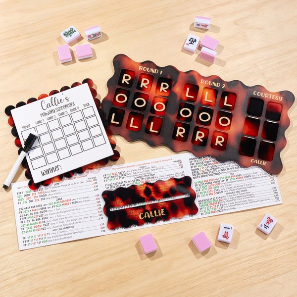 Personalized Leopard Print Charleston Mahjong Practice Board with Name Mahjong Line Reader Score Counter and Pen Birthday Gift for Mahjong Lovers