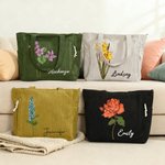 Personalised Birth Flower Corduroy Large Capacity Tote Bag with Name Daily Use Birthday Gift for Women