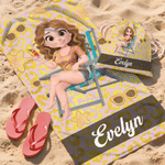 Personalised Multicolour Cartoon Character Leopard Print Quick Dry Beach Towel with Name Beach Party Travel Birthday Gift for Woman Girl