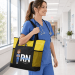 Personalized Cartoon Character Profession Tote Bag with Mesh Pockets and Name Nurses Day Gift for Medical Staff Nurse