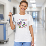 Personalized Stethoscope Birth Flower Adult T-shirt Sweatshirt Hoodie with Name and Title Nurses' Day Birthday Gift for Nurse Doctor