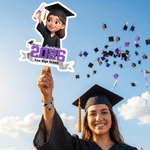 Personalised Graduation Cap Cartoon Photo Handheld Fan with Name and School Name Graduation Party Supplies Graduation Gift for Graduates
