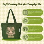 Personalized Folk Art Embroidery Effect Animal Large Capacity Corduroy Tote Bag with Name Daily Use Travel Birthday Gift for Women Girls