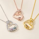 Gepersonaliseerde hart ketting van sterlingzilver met zirkonia 1-8 geboortestenen en namen verjaardags- of Moederdagcadeau voor vrouwen mama of oma