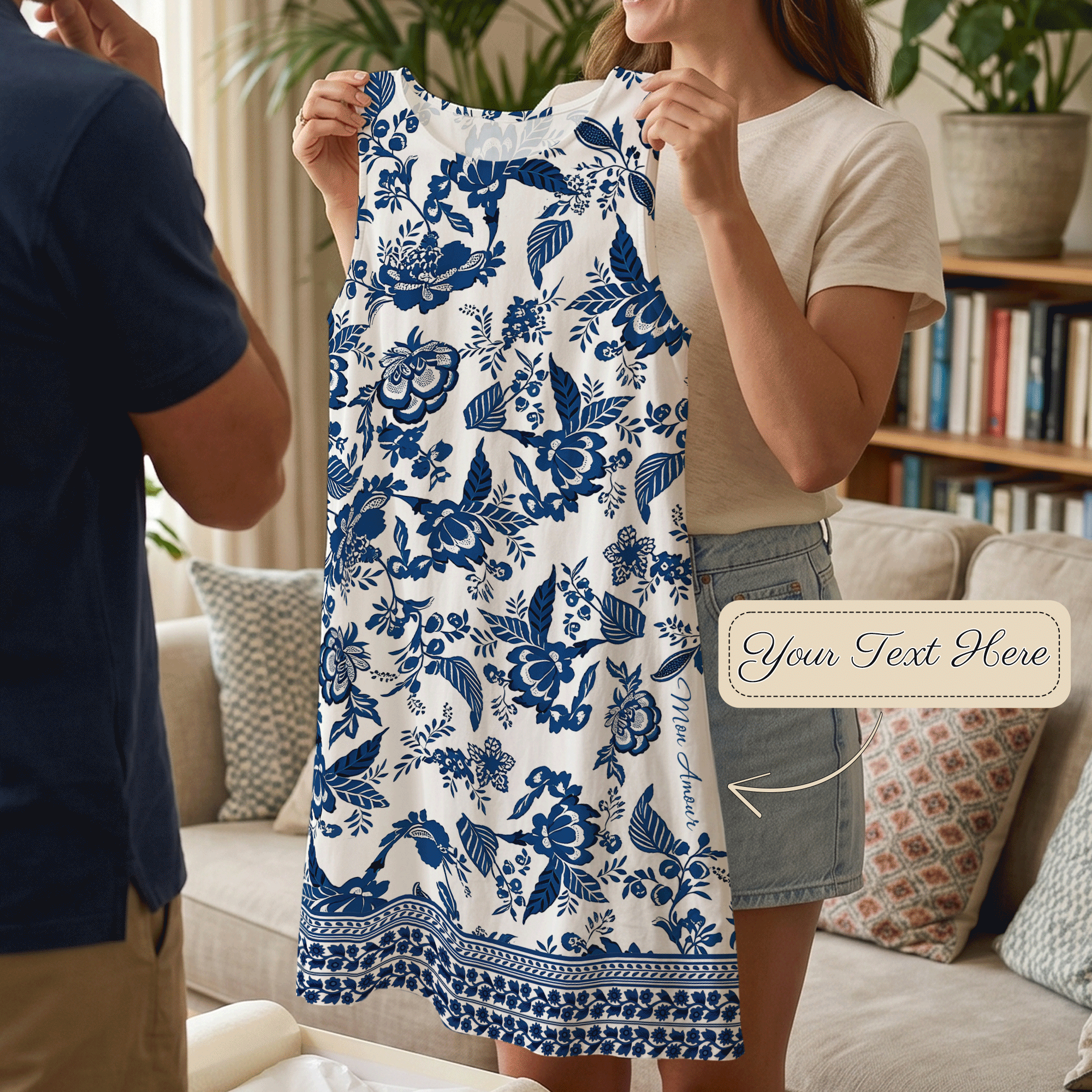 Personalized Bohemian Style Round Neck Sleeveless Vest Dress with Text Daily Wear Birthday Gift for Mom Woman