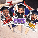 Personalised Graduation Cap Cartoon Photo Handheld Fan with Name and School Name Graduation Party Supplies Graduation Gift for Graduates
