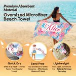 Personalised Floral Tropical Pattern Quick Drying Soft Beach Towel with Name Vacation Birthday Gift for Girl