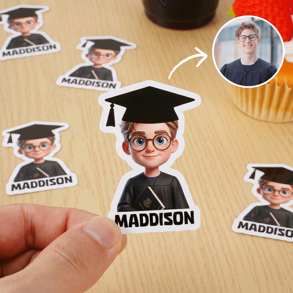 Personalized Graduation Cap Cartoon Character Photo Stickers with Name Gift Decor Graduation Party Favors for Graduates