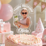 Personalised Happy Birthday Photo Acrylic Cake Topper with Name Birthday Party Gift for Friend Family