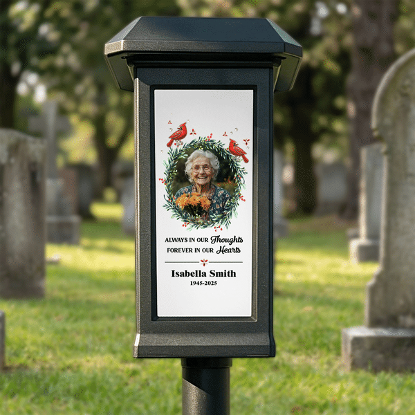 Personalized Wreath Photo Cardinal Butterfly Waterproof Solar Garden Light with Name Garden Cemetery Decor Memorial Gift for Family Friends