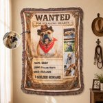 Personalized Arrest Warrant Denim Style Pet Photo Soft Tassel Blanket with Name and Year Daily Use Birthday Gift for Pet Lovers