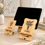 Personalised Line Birth Flower Wooden Phone Holder with Name Office Daily Use Birthday Gift for Friend Office Worker