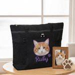Personalized Pet Avatar Large Capacity Tote Bag with Name and Mesh Pockets Birthday Gift for Pet Lover Women