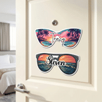Personalized Beach Sunset Sunglasses Cruise Door Magnet with Name Cruise Cabin Decor Summer Travel Beach Party Birthday Gift for Family Friends