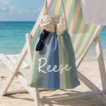 Personalised Colourful Classic Stripe Name Oversized Quick Dry Beach Towel Drawstring Bag Travel Essentials Summer Holiday Party Gift for Family Friend