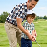 Personalized Diamond Grid Golf Theme Face Photo Polo Shirt Golf Club Birthday Father's Day Gift for Golf Players Fathers Kids
