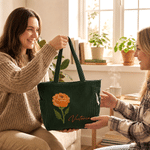 Henkilökohtainen neulottu-Look syntymä kukka suuri kapasiteetti Corduroy Kangaskassi nimi päivittäiseen käyttöön syntymäpäivä Travel lahja Besties naisille naiset