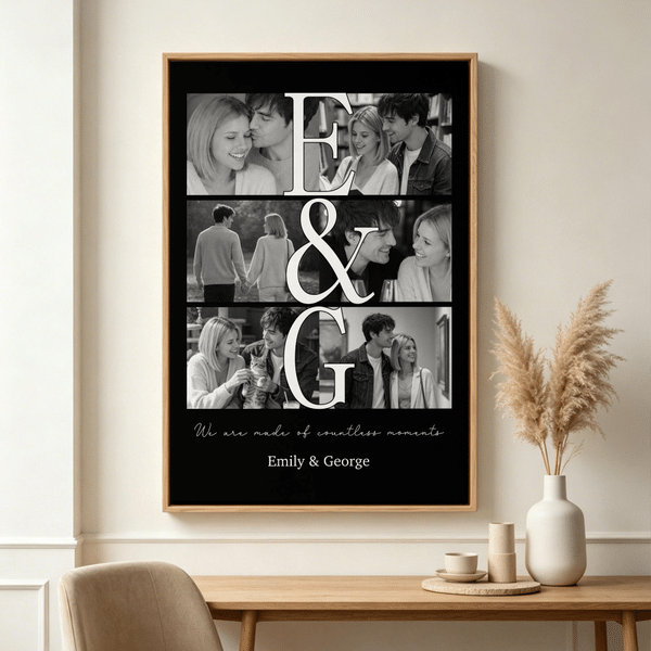 Personalized 6 Photos Canvas Prints with Name Initials and Text Warm Minimalist Wall Decor Ship from USA Anniversary Valentine's Day Gift for Couple