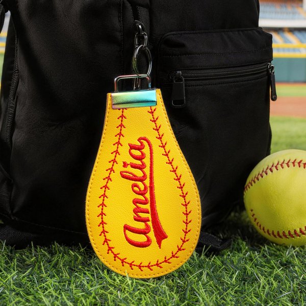 Personalised Baseball Softball PU Leather Charm Keychain with Name Daily Training Use Birthday Sports Gift for Baseball Softball Lover Kid