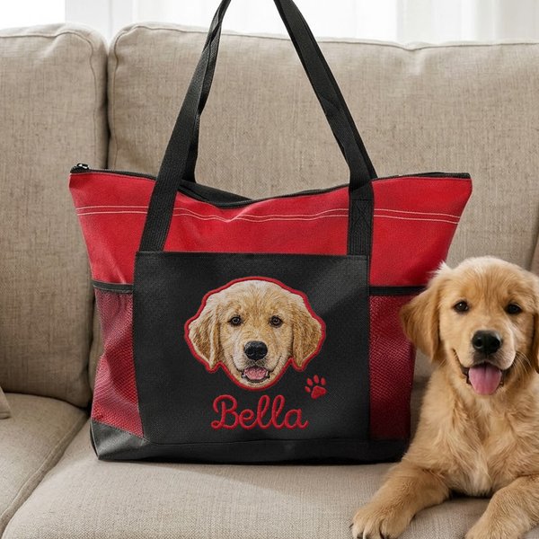Personalized Pet Avatar Large Capacity Tote Bag with Name and Mesh Pockets Birthday Gift for Pet Lover Women