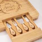 Personalized Engraved Name Wreath Initial Bamboo Cutting Board with Drawer Housewarming Wedding Anniversary Gift for Couple Family