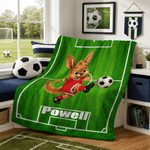 Personalised Soccer Field Cartoon Animals Green Soft Throw Blanket with Name Home Decor Sport Birthday Gift for Soccer Lover Player Kid