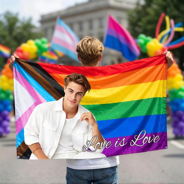 Personalized Multicolour LGBTQ Rainbow Flag with Photo and Text Party Decor Pride Month Pride Parade Community Gift for Couple LGBTQ Pride