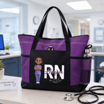 Personalized Cartoon Character Profession Tote Bag with Mesh Pockets and Name Nurses Day Gift for Medical Staff Nurse