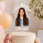 Personalised Happy Birthday Photo Acrylic Cake Topper with Name Birthday Party Gift for Friend Family