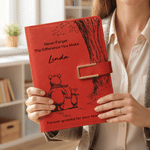 Personalised Classic Winnie the Pooh PU Leather A5 Notebook with Name and Text Daily Office Use Birthday Gift for Students Teachers