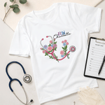 Personalized Stethoscope Birth Flower Adult T-shirt Sweatshirt Hoodie with Name and Title Nurses' Day Birthday Gift for Nurse Doctor