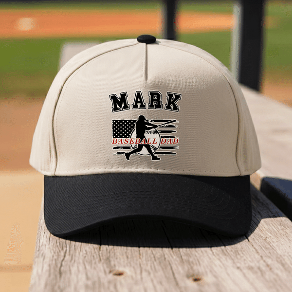 Personalized American Flag Soccer Golf Basketball Dad 100% Cotton Baseball Cap with Name Father's Day Game Day Birthday Gift for Dad Sports Lover