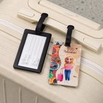 Etiqueta de equipaje personalizada en 3D con personaje de dibujos animados y nombre accesorio de viaje regalo de cumpleaños para amantes de los viajes