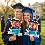Personalised Graduation Cap Cartoon Photo Handheld Fan with Name and School Name Graduation Party Supplies Graduation Gift for Graduates