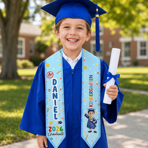 Personalised Cartoon Character Multicolour Kid Graduation Sash with Name and Year Graduation  Party Gift for Kindergarten Preschool Kids