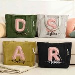 Henkilökohtainen virkkuukoukku Initial Suuri Corduroy Kangaskassi nimi Travel Essential syntymäpäivälahja naisille neulominen ystäville
