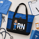 Personalized Cartoon Character Profession Tote Bag with Mesh Pockets and Name Nurses Day Gift for Medical Staff Nurse