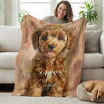 Personalized Oil Painting Style Pet Photo Soft Throw Blanket with Name Home Decor Birthday Pet Memorial Gift for Pet Lovers