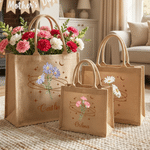 Personalised Star Moon Birth Flower Large Jute Tote Bag with Name Birthday Anniversary Gift for Bridesmaid Woman