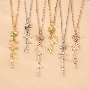 Personalised Birth Flower Birthstone Necklace with Name Dainty Jewellery Birthday Anniversary Mother's Day Gift for Grandma Mom Woman
