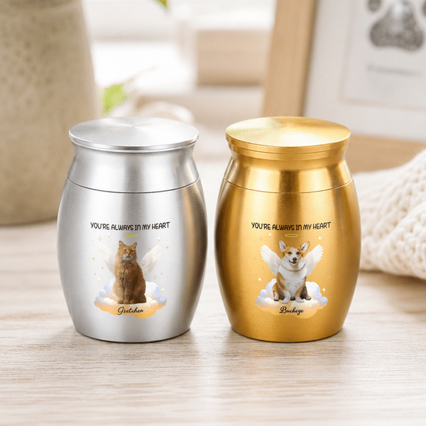 Personalised Angel Wings Photo Design Mini Pet Urn with Name Pet Memorial Keepsake Gift for Pet Owner