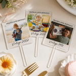 Topper per torta personalizzato in acrilico con foto d'epoca e testo Decorazione per torta Regalo di compleanno per amici e famiglia