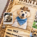 Personalized Arrest Warrant Denim Style Pet Photo Soft Tassel Blanket with Name and Year Daily Use Birthday Gift for Pet Lovers