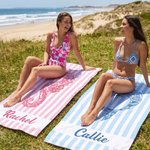 Personalized Mandala Sea Creature Stripe Oversized Quick Dry Beach Towel with Name Travel Essential Birthday Gift for Friends Sisters