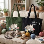 Personalised Cute Cat Knit Large Capacity Corduroy Tote Bag with Name Daily Use Commuting Travel Birthday Gift for Women Knitting Lovers