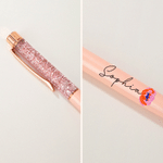 Personalized Birth Flower Glitter Dynamic Liquid Sand 2 Pcs Ballpoint Pen with Name Graduation Birthday Wedding Gift for Women Students Teachers