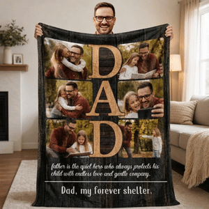 Personalizada 6 Fotos Manta Suave con Título y Textos Decoración del Hogar Día del Padre Cumpleaños Regalo para Papá Abuelo Familia